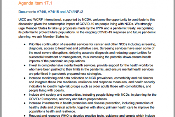 74th World Health Assembly Joint Statement on Agenda Item 17.1 COVID-19 Response